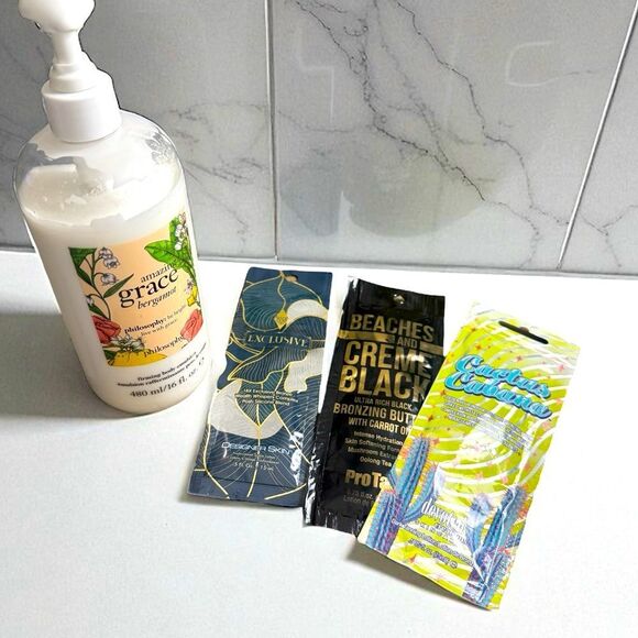 Philosophy Amazing Grace Bergamot Lotion + Tanning Lotion Packets Bundle - Picture 1 of 6